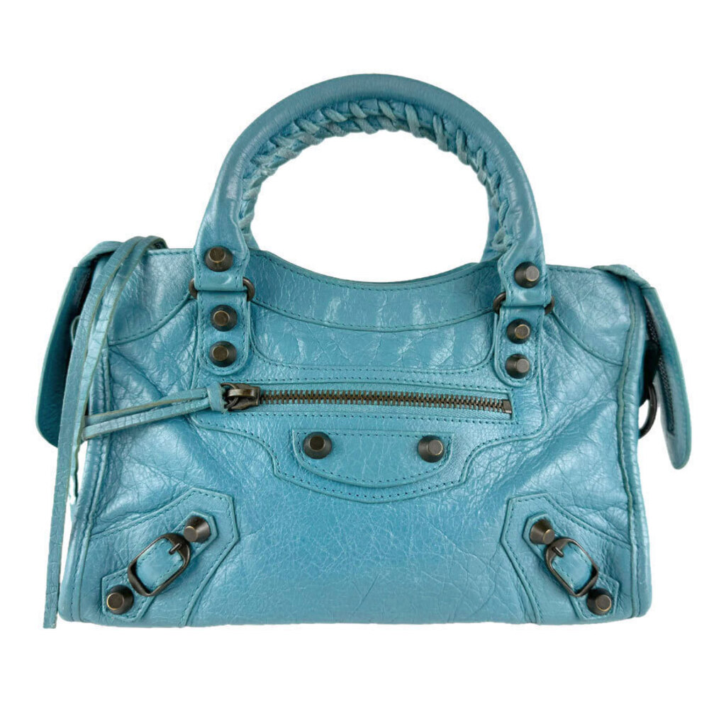 Balenciaga 2way Shoulder Bag City Leather Turquoise Blue